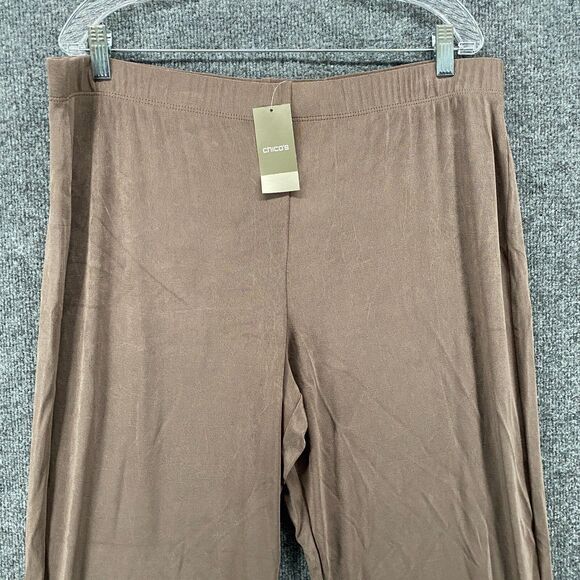 Chicos Traveler Pants 3 Women XL Slinky Brown Pull On Wide Leg Lagenlook Hippie - Picture 2 of 10